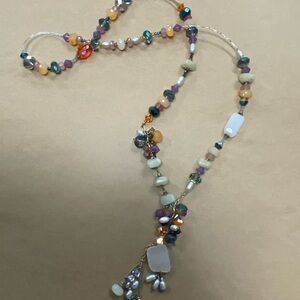 Amy Leiner Artisan Swarovski Crystals-Fresh Water Pearls-Beaded Lariat Necklace